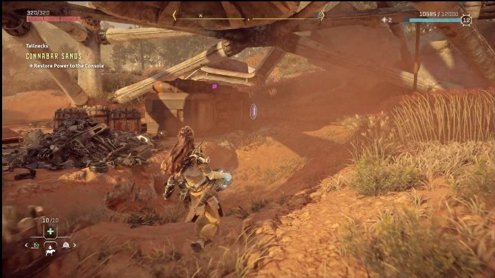 Now that you have the battery, jump down - Horizon Forbidden West: Tallneck (Cinnabar Sands) - location - Cinnabar Sands - Horizon Forbidden West Guide