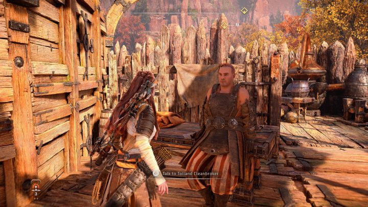 Exit the tavern and head down to the Melee Pit - Horizon Forbidden West: The Twilight Path - walkthrough - Side quests - Horizon Forbidden West Guide