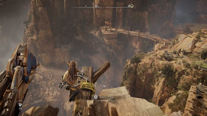 Use the hook to slide down and return to the broken bridge - Horizon Forbidden West: The Twilight Path - walkthrough - Side quests - Horizon Forbidden West Guide