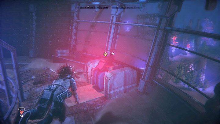 Continue along new underwater corridors (there is numerous loot to collect along the way) Follow the new corridor and swim to the red console shown in the picture - Horizon Forbidden West: The Sea of Sands - walkthrough - Main Storyline - Horizon Forbidden West Guide