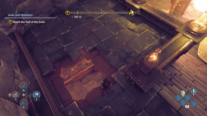 On the right side of the temple, there is a large tree, with a blocked torch on top of it - Immortals Fenyx Rising: Chests (Clashing Rocks) - map - Clashing Rocks - Immortals Fenyx Rising Guide