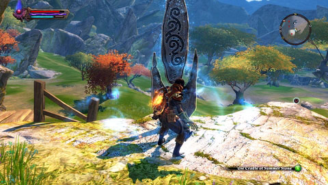 Right after heading out of the Forsaken Plains, you will see the stone standing on a small cliff - Forsaken Plain II/Cradle of Summer | Plains of Erathell Lorestones - Lorestones - Kingdoms of Amalur: Reckoning Game Guide & Walkthrough