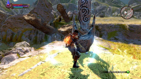 The stone is standing by the cliff beside the road - Summer | Plains of Erathell Lorestones - Lorestones - Kingdoms of Amalur: Reckoning Game Guide & Walkthrough