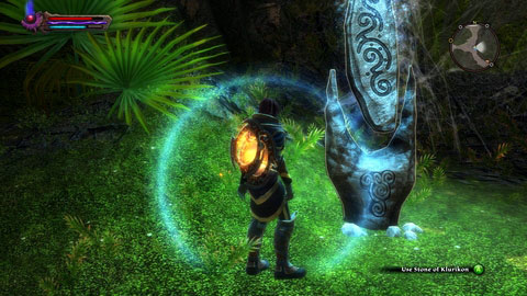 The stone stand in the western part of Cursewood, near the entrance to Seven Widow Mine - Klurikon | Detyre, Klurikon and Alabastra Lorestones - Lorestones - Kingdoms of Amalur: Reckoning Game Guide & Walkthrough