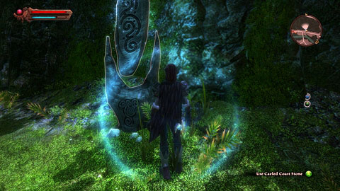 The stone stands next to the road, near the passage leading to Drowned Forest - Caeled Coast | Detyre, Klurikon and Alabastra Lorestones - Lorestones - Kingdoms of Amalur: Reckoning Game Guide & Walkthrough