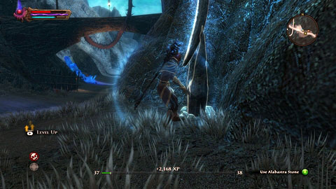 The stone is located next to the road connecting the northern and the southern parts of Shadow Pass - Alabastra | Detyre, Klurikon and Alabastra Lorestones - Lorestones - Kingdoms of Amalur: Reckoning Game Guide & Walkthrough