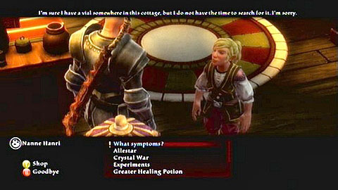 Speak with the alchemist Nanne Hanri in Gorhart M1(7) - Odarath I - p. 1 | Side missions - Side missions - Kingdoms of Amalur: Reckoning Game Guide & Walkthrough