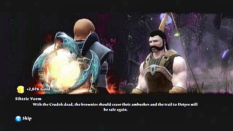 With the monster dead, Sihtric will give you the prize and thank for completing the mission - The Sidhe | Side missions - Side missions - Kingdoms of Amalur: Reckoning Game Guide & Walkthrough