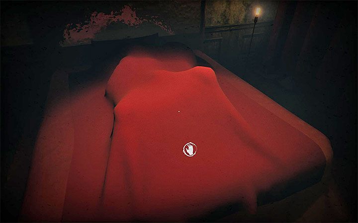 Gehen Sie in den einzigen verfügbaren Raum und nehmen Sie die rote Decke vom Bett ab, wie im Bild gezeigt – Freilassung von Ratten aus Käfigen |  Komplettlösung für Layers of Fear 2 – Akt 4 – Atmen – Leitfaden für Layers of Fear 2