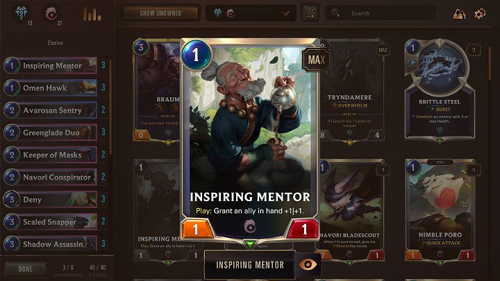 The presented deck does not belong to the control category so it does not have units with very high health points or the Challenger keyword - Freljord & Ionia - a decent deck in Legends of Runeterra - Decks - Legends of Runeterra Guide