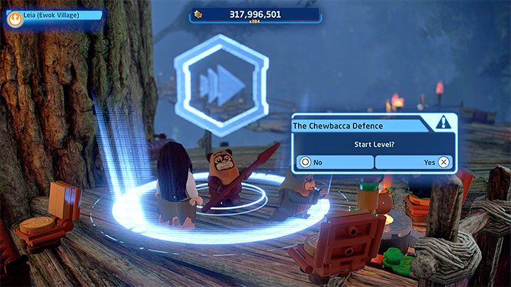When you complete the Speeder Bike sequence in the previous mission, you will arrive at the Ewok Village for the first time - LEGO Skywalker Saga: The Chewbacca Defence - walkthrough - Episode 6 - Return of the Jedi - LEGO Skywalker Saga Guide