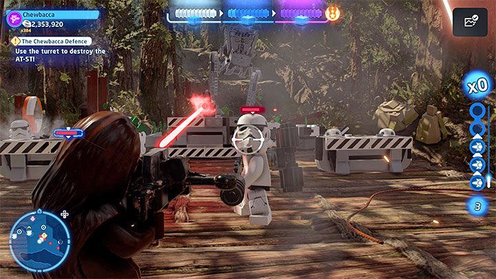 Your task is to destroy the AT-ST patrolling the area - LEGO Skywalker Saga: The Chewbacca Defence - walkthrough - Episode 6 - Return of the Jedi - LEGO Skywalker Saga Guide