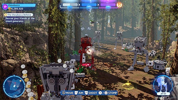 You will start the final part of the stage regardless of the path you choose, because both the left and right paths will allow you to take control of the AT-ST - LEGO Skywalker Saga: The Chewbacca Defence - walkthrough - Episode 6 - Return of the Jedi - LEGO Skywalker Saga Guide