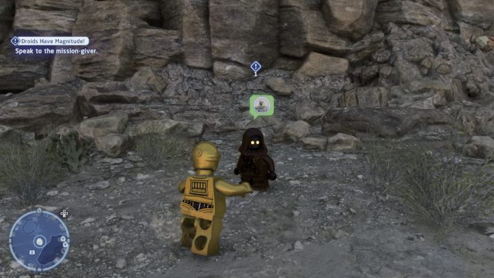 As a Protocol Droid, talk to the NPC and accept the task - LEGO Skywalker Saga: Droids Have Magnitude - walkthrough - Tatooine - the desert of Jundland - LEGO Skywalker Saga Guide