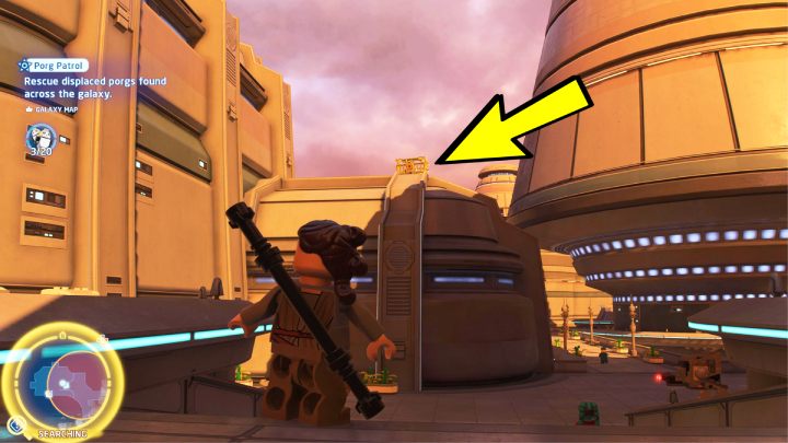 The porg is on the roof of the building - LEGO Skywalker Saga: Porg Patrol - walkthrough - Challenges - LEGO Skywalker Saga Guide