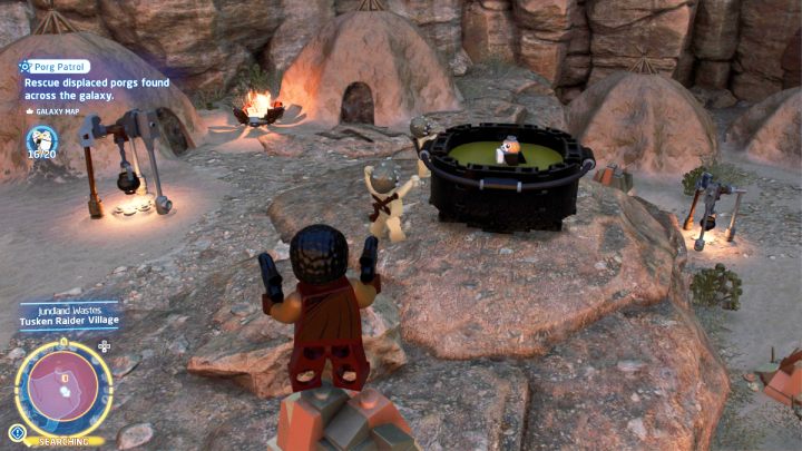 The porg is in the soup pot next to the tusken tents - LEGO Skywalker Saga: Porg Patrol - walkthrough - Challenges - LEGO Skywalker Saga Guide