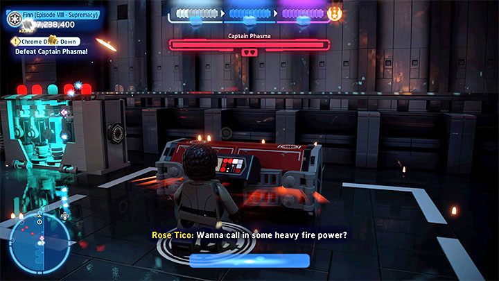 Run with Finn towards the red weapon chest on the right - LEGO Skywalker Saga: Chrome Dome Down - walkthrough - Episode 8 - The Last Jedi - LEGO Skywalker Saga Guide