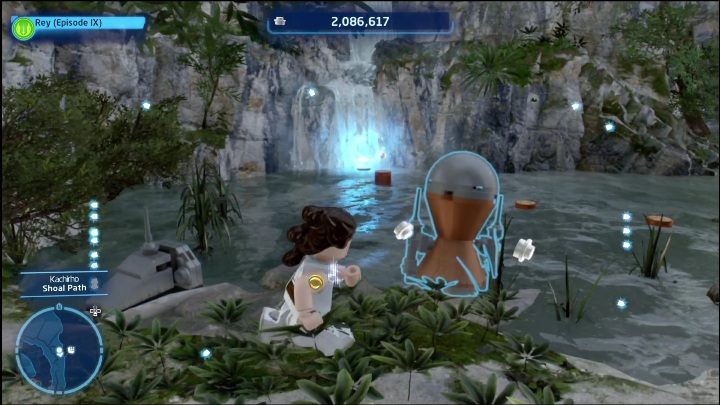This Kyber brick is on the beam by the waterfall - LEGO Skywalker Saga: Kachirho - list of puzzles - Kashyyyk - LEGO Skywalker Saga Guide