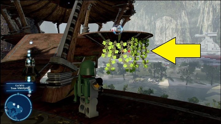 This brick can be found on a wooden platform, locked securely in a cage - LEGO Skywalker Saga: Kachirho - list of puzzles - Kashyyyk - LEGO Skywalker Saga Guide