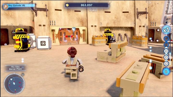 The brick is in a hangar filled with enemies - LEGO Star Wars The Skywalker Saga: Mos Eisley - list of all puzzles - Tatooine - LEGO Skywalker Saga Guide