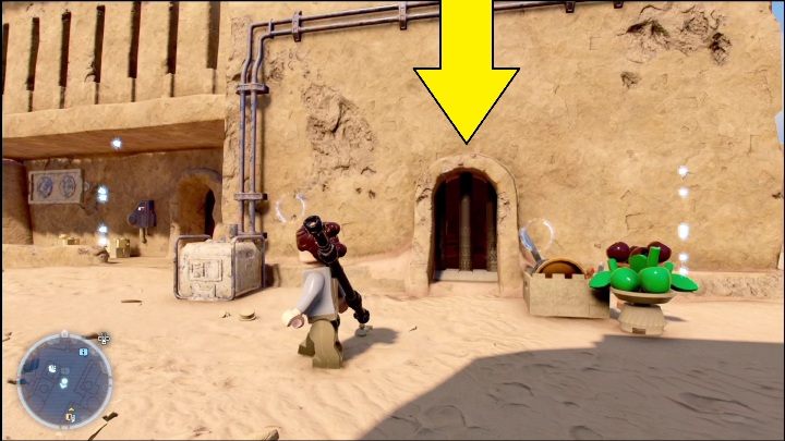 This brick is in the exact center of the map, in a room behind metal bars - LEGO Star Wars The Skywalker Saga: Mos Eisley - list of all puzzles - Tatooine - LEGO Skywalker Saga Guide