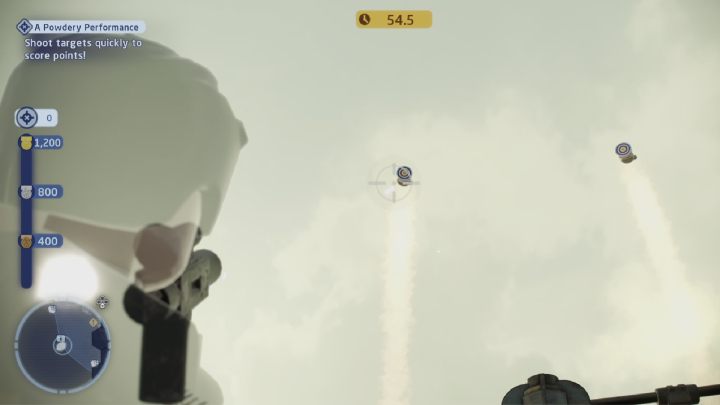 To complete the trial, you have to score as many points as possible by shooting down fireworks - LEGO Skywalker Saga: Pasaana - trials, walkthrough - Trials - LEGO Skywalker Saga Guide