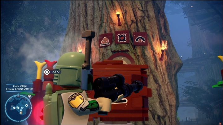 In the screen above, we have shown the symbols that you need to arrange to open the passage closest to the puzzle - LEGO Skywalker Saga: Ewok Village - list of all puzzles - Endor - LEGO Skywalker Saga Guide