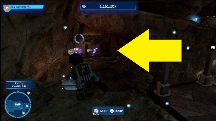 To obtain this collectible, you will need a Scavenger with a glider and a net launcher (you will get these gadgets in episode 6 or 7) - LEGO Skywalker Saga: Pau City - list of all puzzles - Utapau - LEGO Skywalker Saga Guide