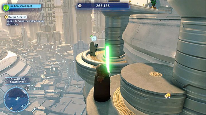 After reaching the new small location, go to the left of the taxi stand - LEGO Skywalker Saga: Wheres the Wookiee? - list of all (part 1) - Challenges - LEGO Skywalker Saga Guide
