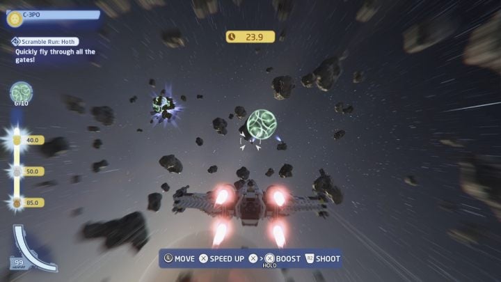 The trial requires you to pass all 10 gates in the shortest time possible - LEGO Skywalker Saga: Hoth - trials, walkthrough - Trials - LEGO Skywalker Saga Guide