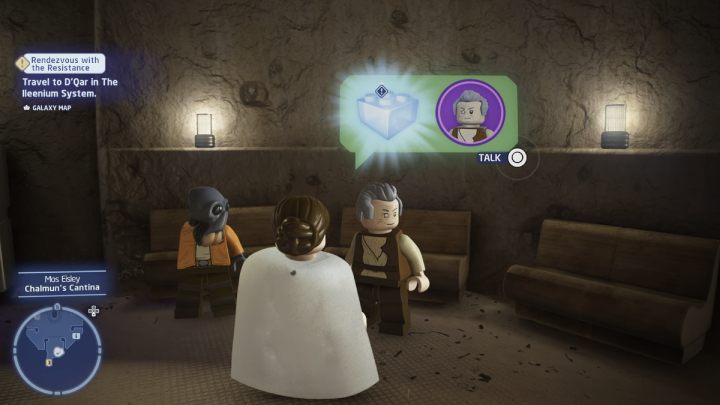 Talk to the NPC in the Mos Eisley canteen and accept the quest - LEGO Skywalker Saga: No Arm in Asking - walkthrough - Flagships - LEGO Skywalker Saga Guide
