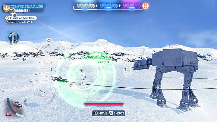 A tow cable will fire and attach to the AT-AT armor - LEGO Skywalker Saga: Assault on Echo Base - walkthrough - Episode 5 - The Empire Strikes Back - LEGO Skywalker Saga Guide