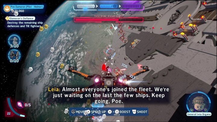 You will receive the first part for destroying 10 red glowing objects attached to the ship - LEGO Skywalker Saga: The Last Jedi - list of collectibles and rewards - Minikits - LEGO Skywalker Saga Guide