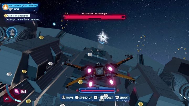This collectible is obtainable when you're flying at the start of the mission - LEGO Skywalker Saga: The Last Jedi - list of collectibles and rewards - Minikits - LEGO Skywalker Saga Guide