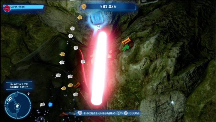 This brick is hovering right under the tunnel ceiling - LEGO Skywalker Saga: Resistance Camp - list of all puzzles - Ajan Kloss - LEGO Skywalker Saga Guide