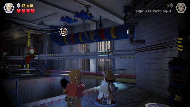 Walk over to the gate on the left and, after it opens, still as Robert, aim at the target shown in the screenshot and fire to lower the footbridge, thanks to which you get to the other side - Restoring power | Jurassic Park - walkthrough - Jurassic Park - walkthrough - LEGO Jurassic World Game Guide & Walkthrough