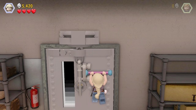 After you make it over to the right of the kitchen, hang on the door, as Murphy, to open it, switch to Timmy and walk inside - Visitor center | Jurassic Park - walkthrough - Jurassic Park - walkthrough - LEGO Jurassic World Game Guide & Walkthrough