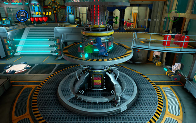 Use Captain America to jump between two white-and-blue walls on the right, climbing up in that way - Rebooted, Resuited - Walkthrough - LEGO Marvel Super Heroes - Game Guide and Walkthrough