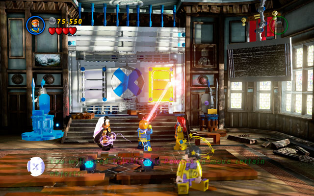 Defeat all enemies, then use Cyclops laser ray to melt golden plate on the right side of the gate - Juggernauts and Crosses | Walkthrough - Walkthrough - LEGO Marvel Super Heroes Game Guide & Walkthrough