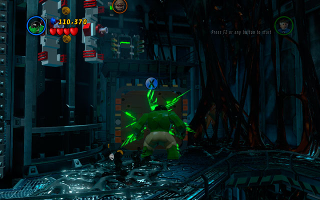 Climb to the highest floor and turn right, using any big character to destroy the shining wall - Exploratory Laboratory - Minikit Sets - LEGO Marvel Super Heroes - Game Guide and Walkthrough