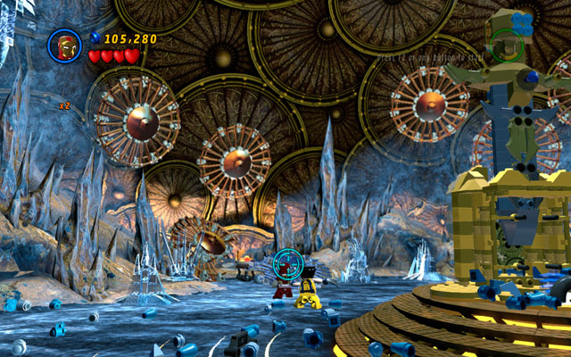 In the observatory (first location) choose Iron Man and shoot your rockets at the silver shield in the central part of the area - The Main Campaign | Stan Lee in Peril - Stan Lee in Peril - LEGO Marvel Super Heroes Game Guide & Walkthrough
