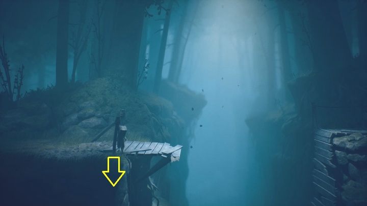 Move closer to the rope hanging on the edge and slowly slide down – you need to jump to the lower floor - Little Nightmares 2: Road through the forest - walkthrough - Chapter 1 - Forest - Little Nightmares 2 Guide