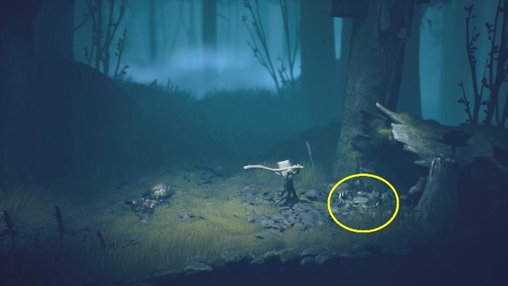 Take the stick and hit the snare with it - Little Nightmares 2: Road through the forest - walkthrough - Chapter 1 - Forest - Little Nightmares 2 Guide
