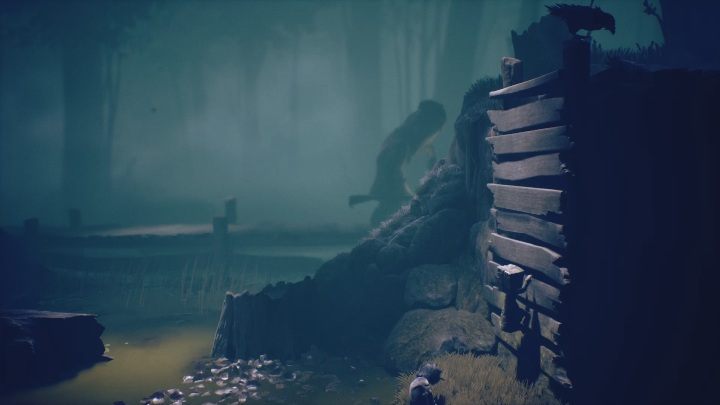 Jump up onto the boards and climb all the way to the top - Little Nightmares 2: Escaping the Hunter - walkthrough - Chapter 1 - Forest - Little Nightmares 2 Guide