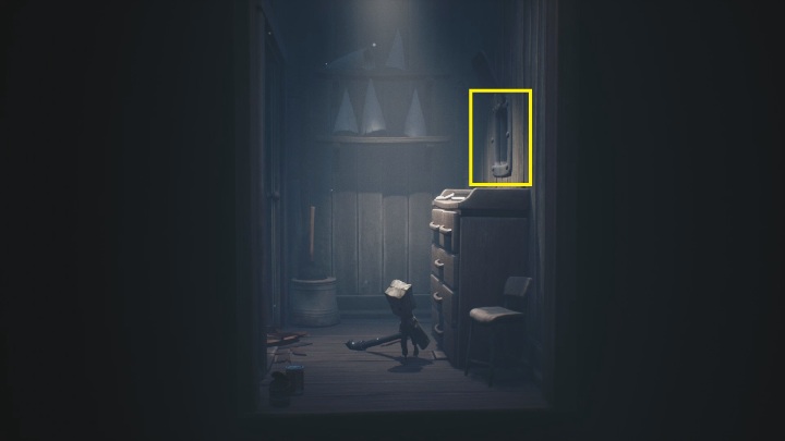 Put the gun down, climb up the cabinet (clutching the handles), then go through the ventilation shaft - Little Nightmares 2: School - guide, walkthrough description - Chapter 2 - Orphanage - Little Nightmares 2 Guide