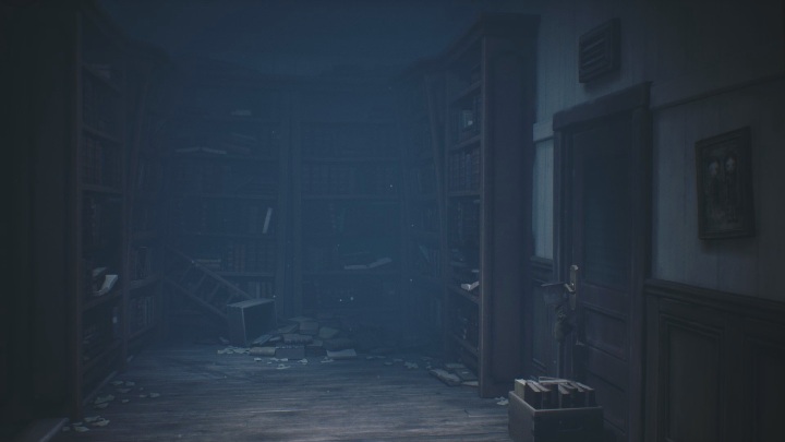 Jump up on the books, from there jump higher, and jump to the door handle - Little Nightmares 2: The Library - guide, walkthrough description - Chapter 2 - Orphanage - Little Nightmares 2 Guide