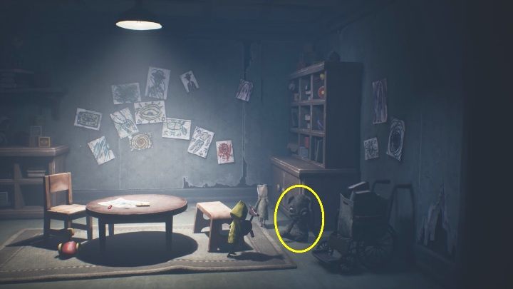 The key is in the teddy bear lying by the cabinet on the right side of the room - Little Nightmares 2: A key in a toy - how to get it? - Riddles - Little Nightmares 2 Guide