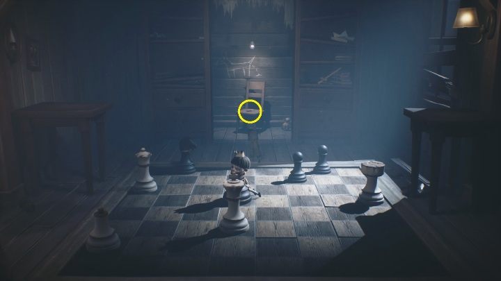 When you pull it, a passage will open into a secret room - Little Nightmares 2: Chess puzzle - how to get the key? - Riddles - Little Nightmares 2 Guide