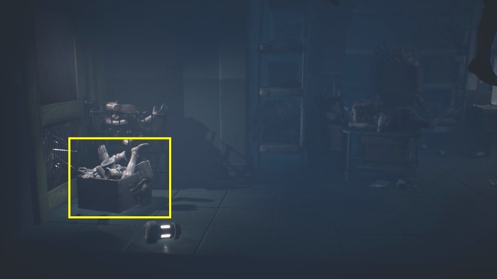 First, push back the cardboard box next to the door - Little Nightmares 2: Fuses - walkthrough - Chapter 3 - Hospital - Little Nightmares 2 Guide