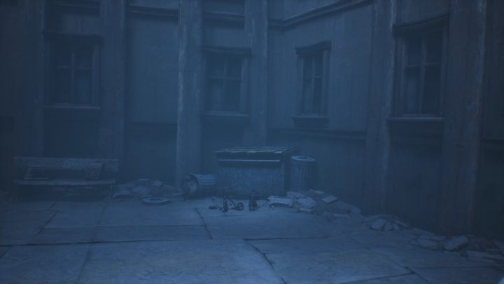 You will only see glitching remains when you approach the container, located in the right corner of the square - Little Nightmares 2: Glitching Remains, Chapter 2 Orphanage - list of all - Glitching Remains - Little Nightmares 2 Guide